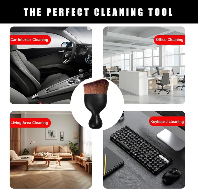 2PCS Car Interior Dust Brush, Soft Scratch Free Auto Detailing Brushes, Universal Vehicle Interior Cleaning Tool for Automotive Dashboard, Air Vents, Leather (Dark Brown)