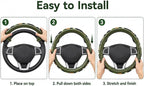 Universal 15inch Ethnic Style Baja Blanket Steering Wheel Cover with Coarse Flax Cloth and Sweat Absorption Anti Slip Car Wrap (Boho Green Leather 2)