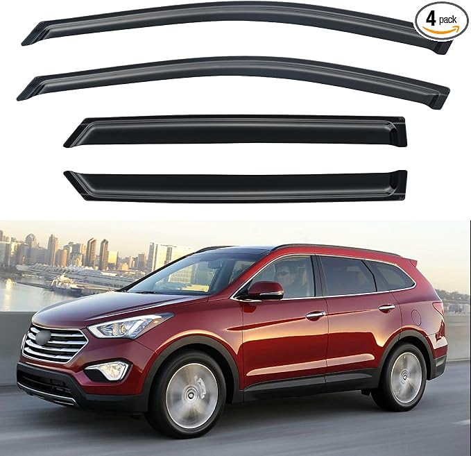 Window Visors Rain Guards Shield for 2013-2018 Hyundai Santa Fe, Out-Channel Window Vent Wind Deflectors Visors Shades for 13-18 Santa Fe (EXCLUDES Santa FE XL)