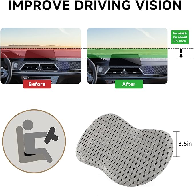 Car Seat Cushion - Memory Foam Seat Pad for Sciatica & Lower Back Pain Relief - Driving Cushion with Breathable Mesh Cover - Road Trip Essentials for Drivers (3D Gray)