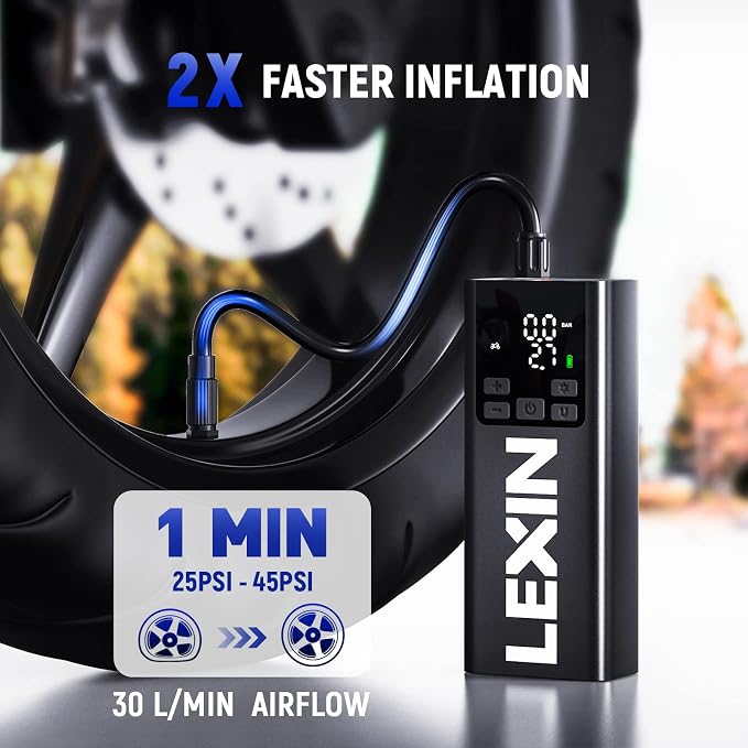 P5 Tire Inflator Portable Air Compressor, 150PSI Electric Air Pump for Car Tires, 5000mAh Rechargeable Tire Inflator with Digital Pressure Gauge & Auto Shut-Off for Car, Motorcycle, Bike & Ball