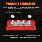 300A Bus Bar 12V DC Waterproof Power Distribution Block with 4 x 3/8" Studs, Heavy Duty Marine Battery Bus Bar Terminal Block 12 Volt for Automotive, Car, Solar Wiring - Positive&Negative