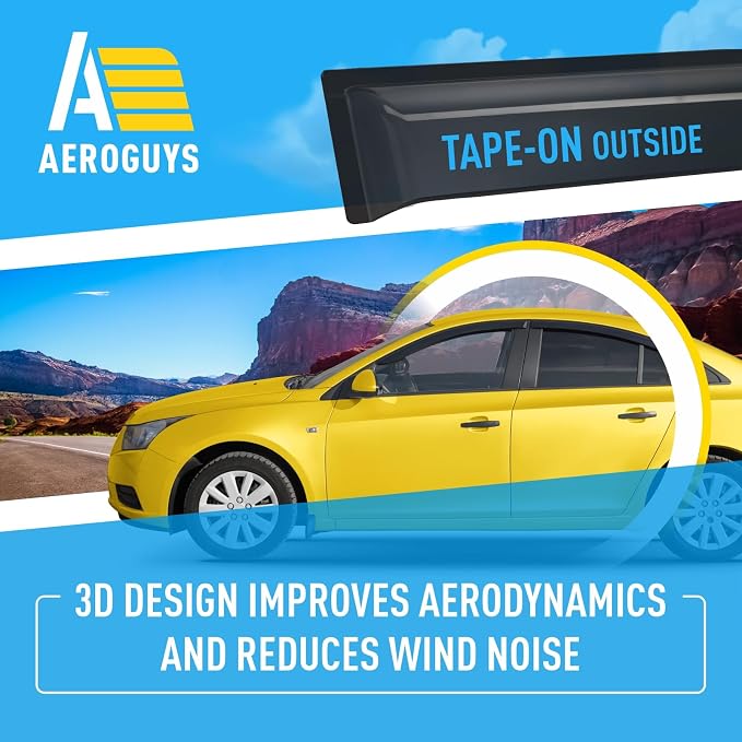 Extra Durable Window Deflectors Tape-On Window Visors Rain Guards Fit for Chevrolet (Chevy) Cruze 2011-2015 Sedan, Sun Visors, Wind Vent for Shades, Exterior Car Accessories - 4pcs. AG0643