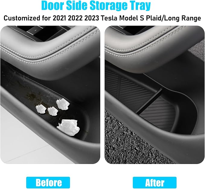 Compatible with 2021-2026 Tesla Model S Door Side Pockets Organizer | 4PCS Front Rear Doors Pockets Inserts Storage Tray for Tesla Model S Accessories 2021 2022 2023 2024 2025 2026