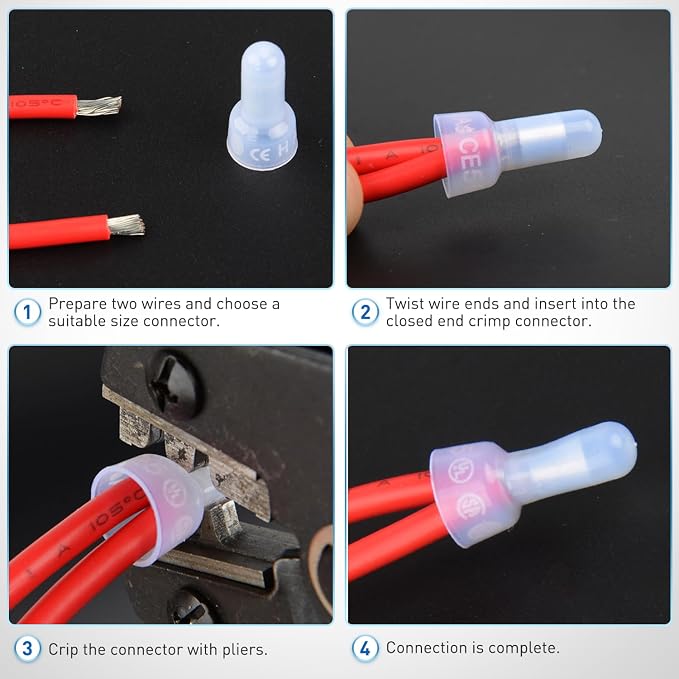 300PCS CE1 Closed End Crimp Terminal 22-16 Gauge Nylon Insulated Closed End Wire Cap Wire Connectors Crimp Cap Terminals Connectors for Automotive Car Truck Boats Marine Electrical Wiring
