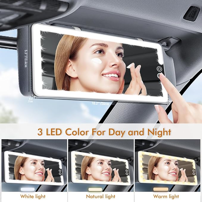 Led Sun Visor Vanity Mirror,Upgraded Large Car Mirrors with Lights,Dimmable Light up Vanity Makeup Mirror for Car,Rechargeable Universal Rear View Visor Mirrors (White)
