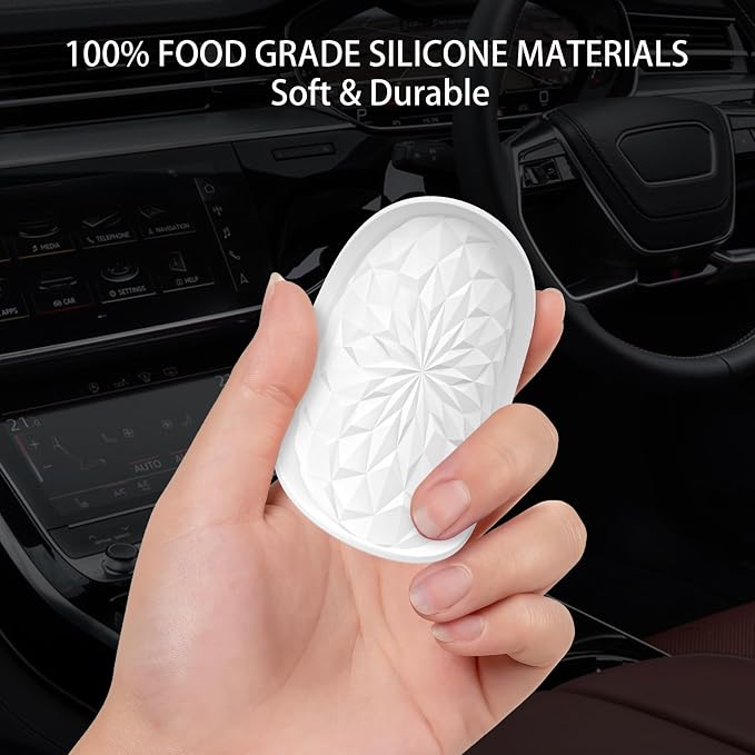 ME.FAN Car Coasters for Cup Holders [4 Pack] - 2.75In Silicone Auto Mug Mats - Universal Non-Slip Recessed Car Interior AccessoriesWhite