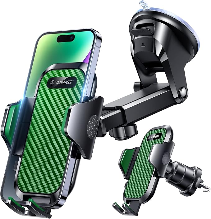 Phone Holders for Your Car 2026 Ultimate Phone Mount Military-Grade Windshield Dashboard Vent【Newest Best Strongest】 Cell Phone Car Mount for iPhone 16 Pro Max 15 Samsung Android,Green