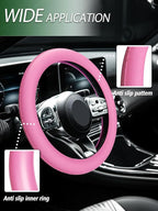 Car Steering Wheel Cover, Non-Slip Silicone Material, Multiple Color Choices, Universal Auto Parts Steering Wheel Cover, Suitable for Most Cars (Pink)