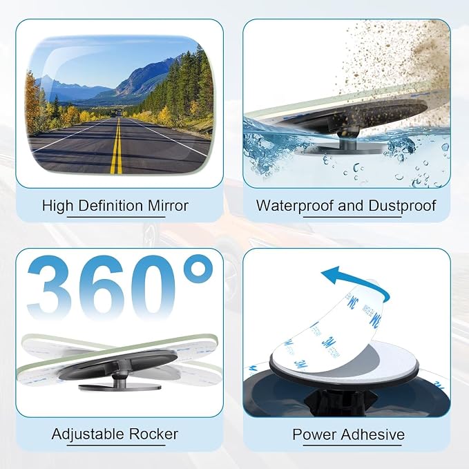 Blind Spot Mirrors 2 Pack, Frameless Side Mirror Blindspot Convex HD Glass Car Accessories, Side View Mirror Blindspot with Wide Angle Adjustable Stick for Car SUV and Trucks