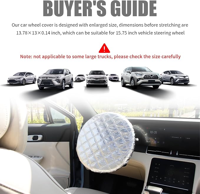 Upgraded Car Steering Wheel Cover Sun Shade,Aluminum Film Car Wheel Cover with 3-Layer Structure for Heat Insulation,Foldable 15.75" Steering Covers for Cars SUVs