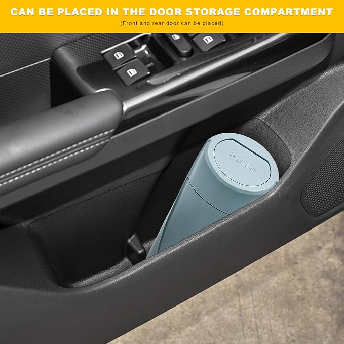 Car Trash Can Bin with Lid, Leakproof Portable Garbage Trash Bin Mini Cup Holder Organizer, Automotive Interior Dustbin Multipurpose Storage Container for Car Home Office (Black Green)