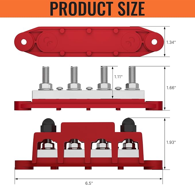 400A Power Distribution Block 12V Bus Bar with 4 x 5/16"(M8) Studs Battery Bus Bar 48V DC Marine Terminal Block for Automotive Car Solar - Negative&Positive