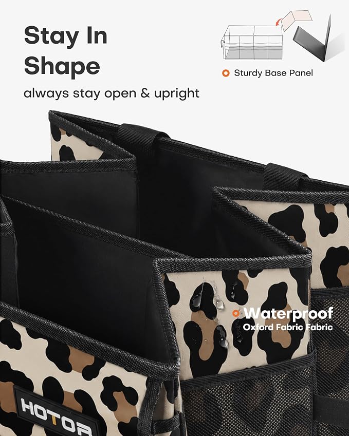 Trunk Organizer - Car Organizer, Foldable Trunk organizer for SUVs & Sedans, Sturdy Car Organization for Car Accessories, Tools, Sundries, Leopard, 2 Compartments, 21.3"×12.6"×10.6"