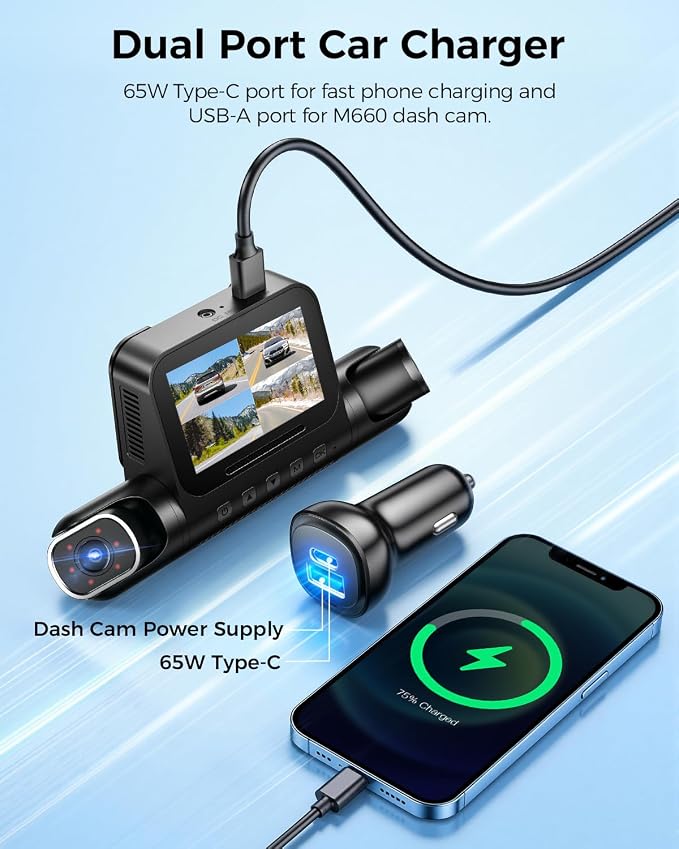 360° 4 Channel Dash Cam Front and Rear Inside, Built-in 128GB eMMC, 2K+1080P*3 Dashcam, Left Right, Voice Control, 5G WiFi Dash Camera for Cars with 4 Adjustable Lenses, IR Night Vision, M660