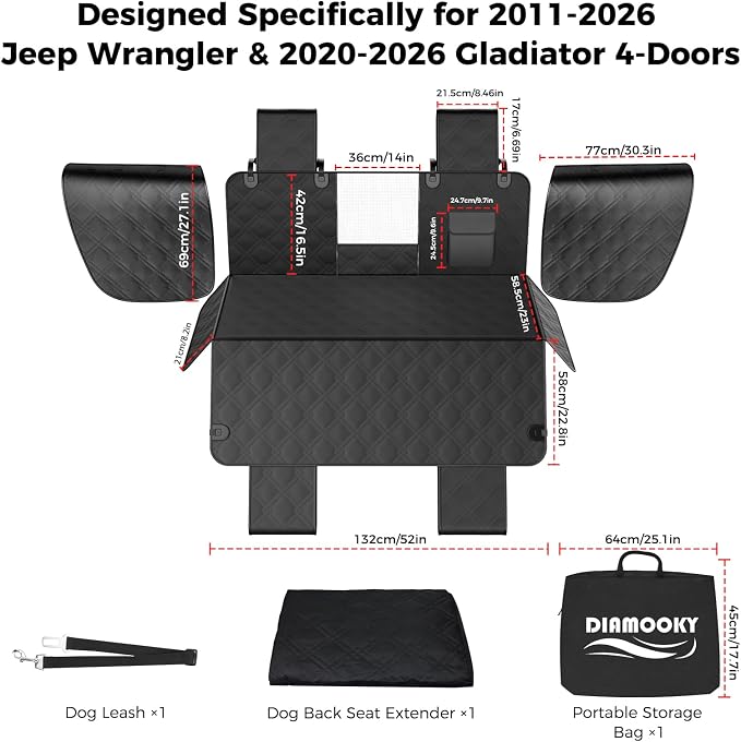 for Jeep Hard Bottom Back Seat Extender for Dogs: for Jeep Wrangler JK JL 2011-2026 & Gladiator JT 2020-2026 4-Door Waterproof 420 lbs Dog Car Seat Cover Dog Hammock W/Door & Seat Protection