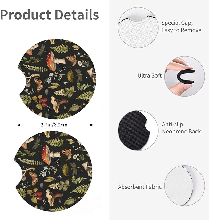 Vintage Mushroom Steering Wheel Cover Universal 14.5-15 Inch, Non-Slip Retro Mushroom Car Accessories for Women Men
