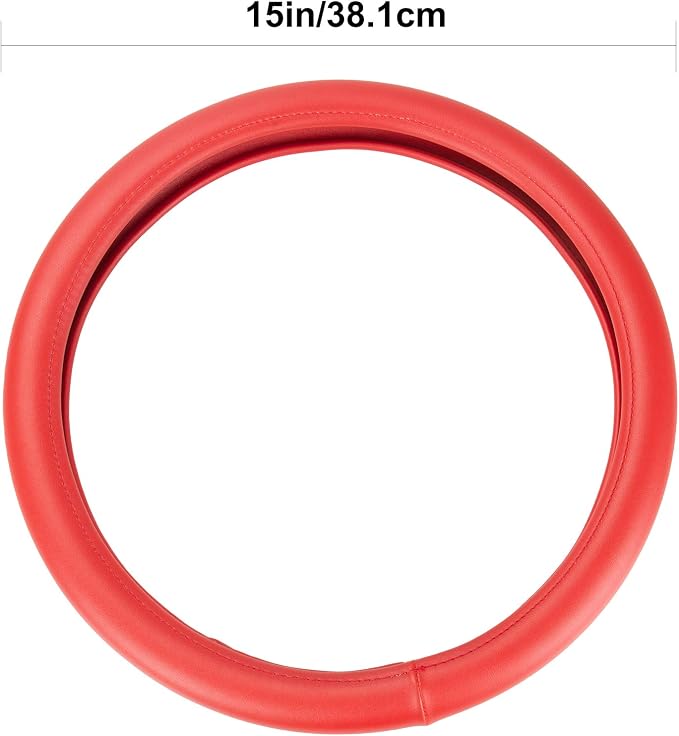 Red Leather Steering Wheel Cover, Comfortable and Soft Solid Color Universal Steering Wheel Cover 15 inch, Suitable for Most Cars (Red) Valentine's Day