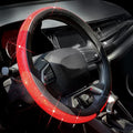 New Diamond Leather Steering Wheel Cover with Bling Bling Crystal Rhinestones, Universal Fit 15 Inch Car Wheel Protector for Women Girls Red Diamond