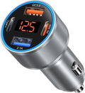 Car Charger USB C, 65W Dual 12V Car USB Charger Multiport with Voltage Display PD/QC 3.0 Super Fast Charge Cigarette Lighter Adapter for iPhone 17 16 15 14 13 12 Pad Pro Air(Gray)