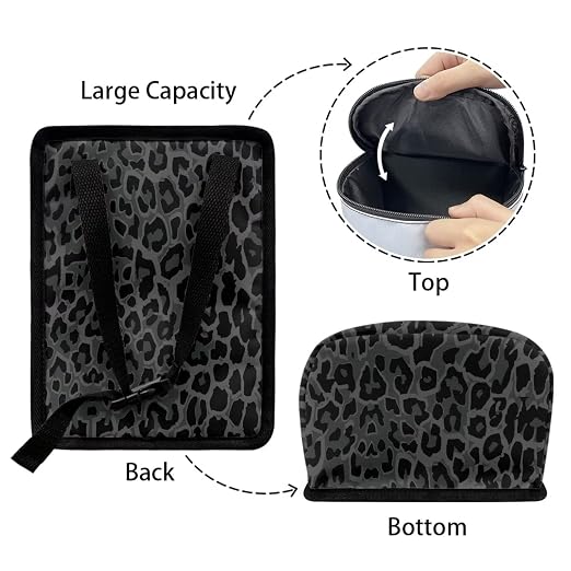 Black Leopard Print Car Trash Can with Lid, Leak Proof Auto Trash Bag Hanging Vehicle Garbage Can Multipurpose Storage Container for Back Seat Road Trip