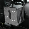 Car Trash Can, Bling Rhinestone Crystal Waterproof Hanging Garbage Bag for Car Interior, Oxford Leakproof Foldable Waste Organizer Trash Bin Universal for Most Vehicles (White)
