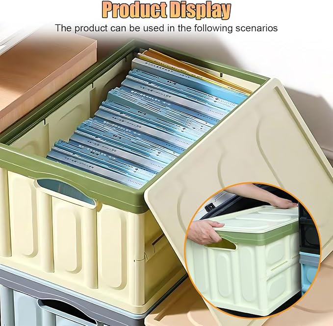 Car Trunk Organizer, Foldable Plastic Cargo Storage Box with Lid, Large Car Tool Container with Handles, Universal Automotive Organization Accessories for Camping, Groceries (Light Green)