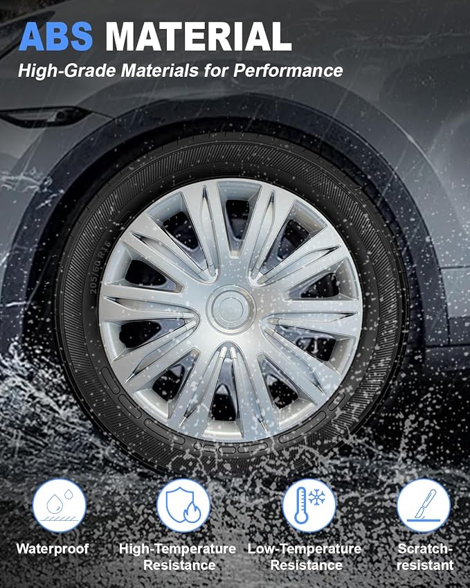 Hubcaps,15 inch hubcaps Set of 4, Wheel Rim Cover ABS Material, Snap On Car Truck SUV Replacement, for Toyota Camry Nissan Mazda etc, Silver