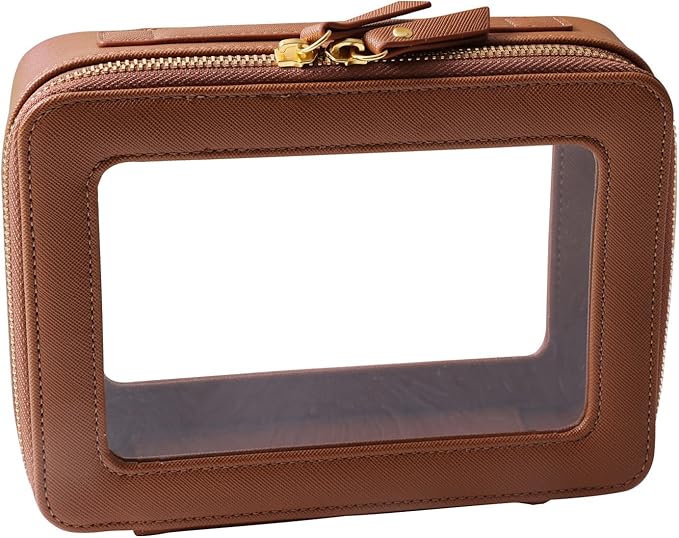 Toiletry bag waterproof cosmetic organizer with handle large opening for travelling car organizer (Brown)