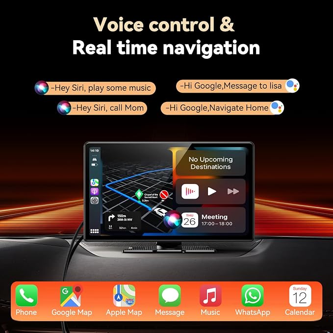 11.3" Wireless Carplay Screen for Car with N-etflix/YouTube/TikTok, Upgraded A-pple CarPlay & Android Auto Screen,Portable AI Magic Box with Backup Camera/Navigation/Voice Control,for All Vehicles
