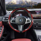 Car Steering Wheel Cover Set Bright Carbon Fiber Wrap Non-Slip 3pcs Steering Wheel Accessories 14.5-15 inch Universal (Red)