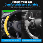 Bling Car Steering Wheel Cover, 15 Inch Rhinestones Soft Leather Elastic Steering Wheel Protector, Sparkly Crystal Diamond for Women Girls (Yellow)