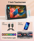 7 Inch Double Din Car Stereo, Wireless CarPlay Android Auto, 2 Din Touch Screen Radio, Bluetooth Stereo, AHD Backup Camera, Mirror Link, FM EQ SWC, Type-C USB Fast Charging, Online Video Playback