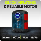 Tire Inflator Portable Air Compressor, Air Pump for Car Tires and Bikes, Car Tire Pump w/Auto Shut Off, 150 PSI, 12V DC, LED Light, Carrying Case, for Men, Women