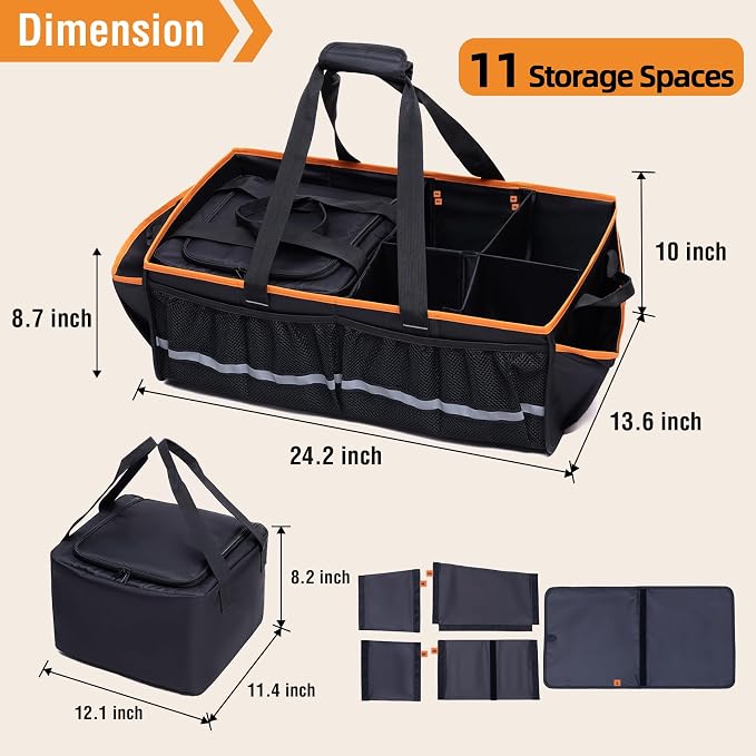Car Front Trunk Organizer with Cooler Bag Compatible with Tesla Model Y Model 3 2020-2026, Foldable Grocery Frunk Storage Bag Collapsible for Car SUV with Multi Compartment，Black