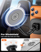 Phone Holder for Car, Dashboard Windshield Phone Holder Mount with Flexible Arm & Built-in Strong Magnets, Suction Cup Phone Holder for Car Compatible with MagSafe