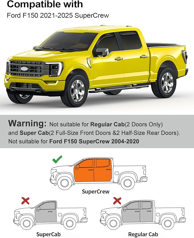 in-Channel Window Rain Guards Fit for Ford F150 2021-2026 SuperCrew Rain Guard Side Window Visor Durable Window Deflectors Truck Vent Visors Vent Shades Car Accessories - 4 pcs