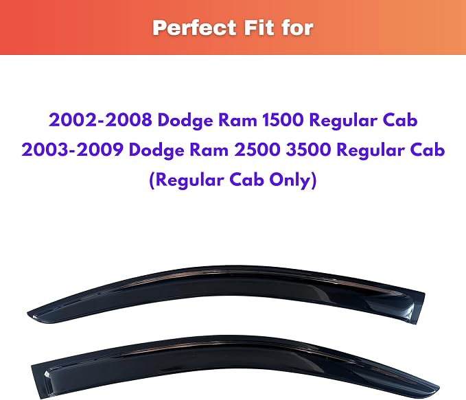 KPY Rain Guards Fit for 2002-2008 Dodge Ram 1500 Standard Cab, Out-Channel Window Visors Vent Wind Deflectors 2PC, Truck Accessories for 2003-2009 Dodge Ram 2500 3500 Standard Cab (Single Cab Only)