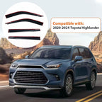 Set of 4 Window Visors Compatible with 2020-2025 Toyota Highlander, Smoke Tint Sun Rain Guard Vent Outside Mount Tape On/Clip On Style PVC 4 Pcs