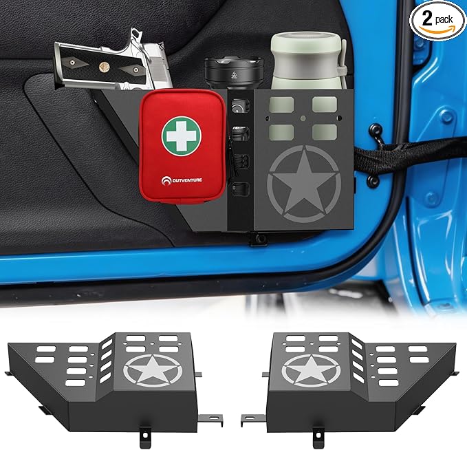 Metal Front Door Storage Box Pockets Fit for Wrangler,Side Insert Organizer for Wrangler JK JKU 2007 2008 2009 2010 2011-2018 Interior Door Storage Expansion Accessories 2PCS (Five-pointed Star)