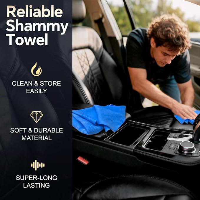 Premium Extra Large Shammy Cloth for Car Drying 2pk (34”x25”)-Super Absorbent XL Chamois Towel for Car-Reusable Shammy Towel for Car, Bathroom,Pets, Dust Remove, No Spots/Streak/Scratch