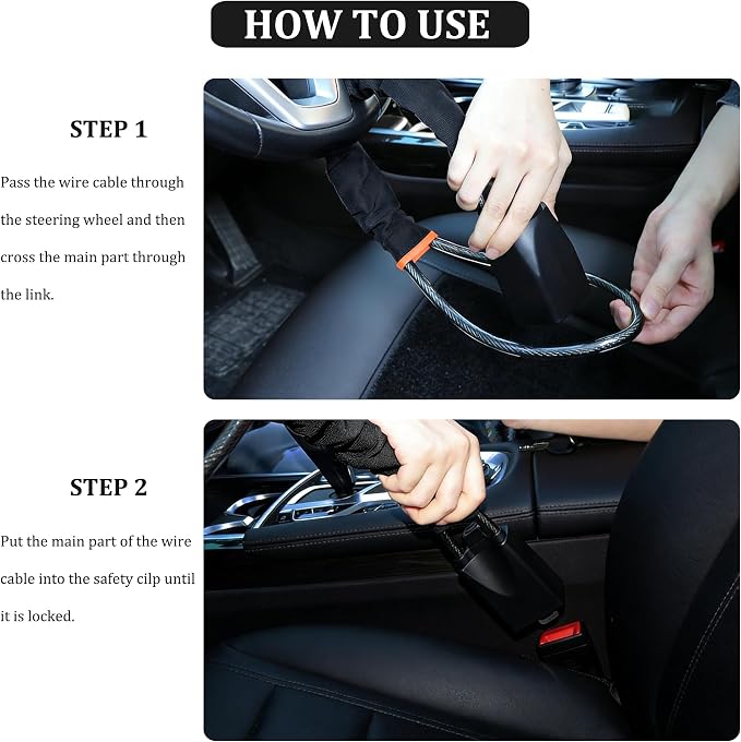 Car Steering Wheel Lock, Reliable Club Steering Wheel Lock Anti-Theft Device with 3 Keys, Max 17 Inch Length, Fits Most Vehicles, Trucks, SUVs, Vans, Golf Car Security Device - Black