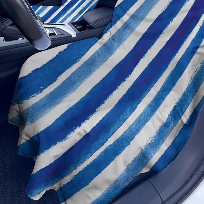 2 Pack Car Towel Seat Covers with Storage Bag, Multifunctional Towel for Gym Outdoor Sport, Picnic, Beach, Pet Dog Travel,Non-Slip Washable Car Seat Protector (Blue White Stripes)