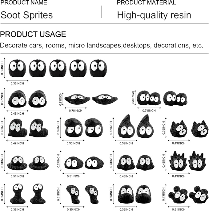 Cute Soot Sprites,35 Pcs Automotive Interior Decoration Accessories for Car Rearview Mirror and Dashboard,Cute Anime Decor for Home Garden Office,Funny Ornament Gifts(Black)