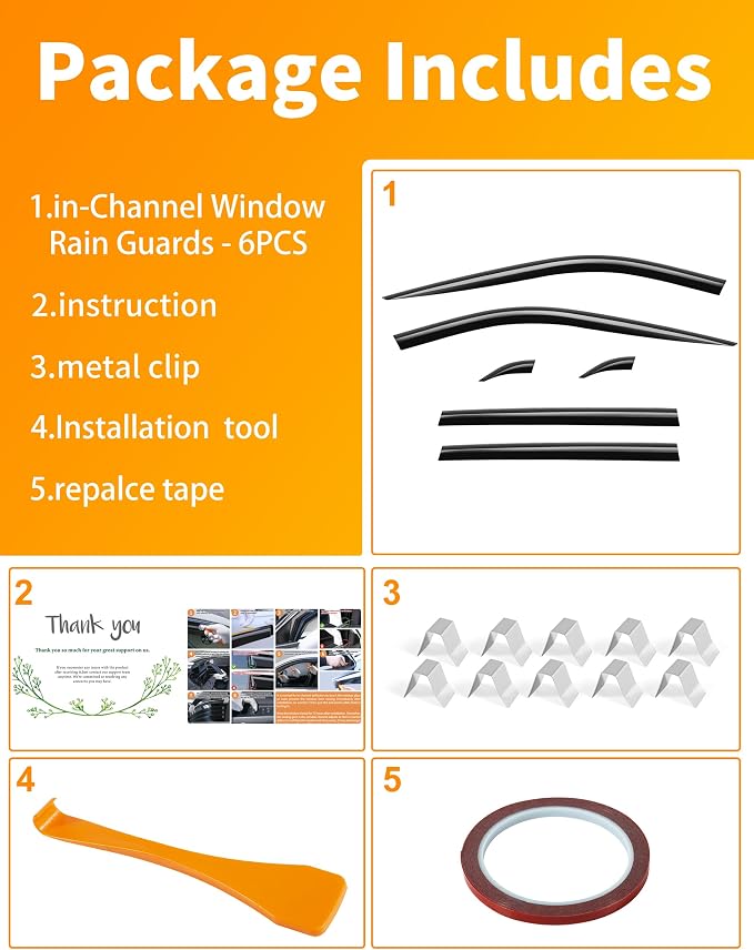 6-pcs Window Rain Guard for Toyota RAV4 2019-2025 RAV 4 Low-Profile Rain Guards Side Window Visors Low Profile Vent Visor Window Deflectors Tape-On Vent Shades Car Accessories