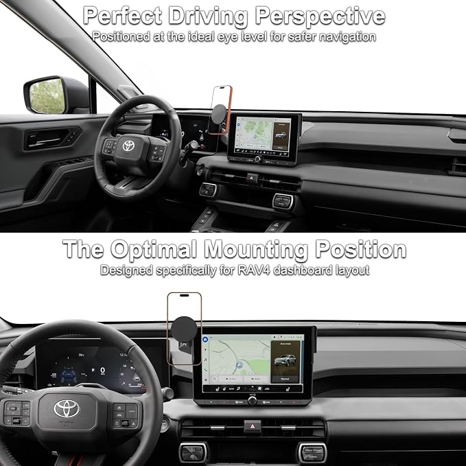 2026 RAV4 Car Phone Holder for Toyota RAV4 10.5-inch Touchscreen (LE/SE/XLE Premium/Woodland), 360° Rotation Phone Mount Compatible with MagSafe, Exclusive Custom Fit for Toyota RAV4 Accessories