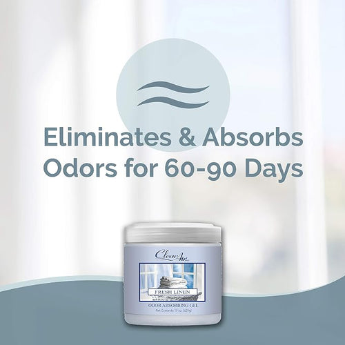 15oz Gel Odor Eliminator - Absorb & Remove Strong Odors from Pets, in Bathrooms, Basements, Garage, Cars, RVs & Boats - Eliminate Tough Odors with Essential Oils (Fresh Linen, 2-Pack)