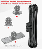 1.5" Ball Aluminum Alloy Double Socket Arm, 9.1" Length Long Arm | Compatible with RAM Mounts C Size 1.5" Ball Components, 360° Rotation, for Fish Finder Mount, Marine Electronic Mount