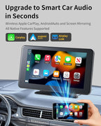 Wireless CarPlay & Android Auto Screen for Car - 7" Portable Car Stereo with 1080P Backup Camera, GPS Navigation, Voice Control, Bluetooth, FM, AUX - Universal Plug & Play Head Unit for Older Vehicles