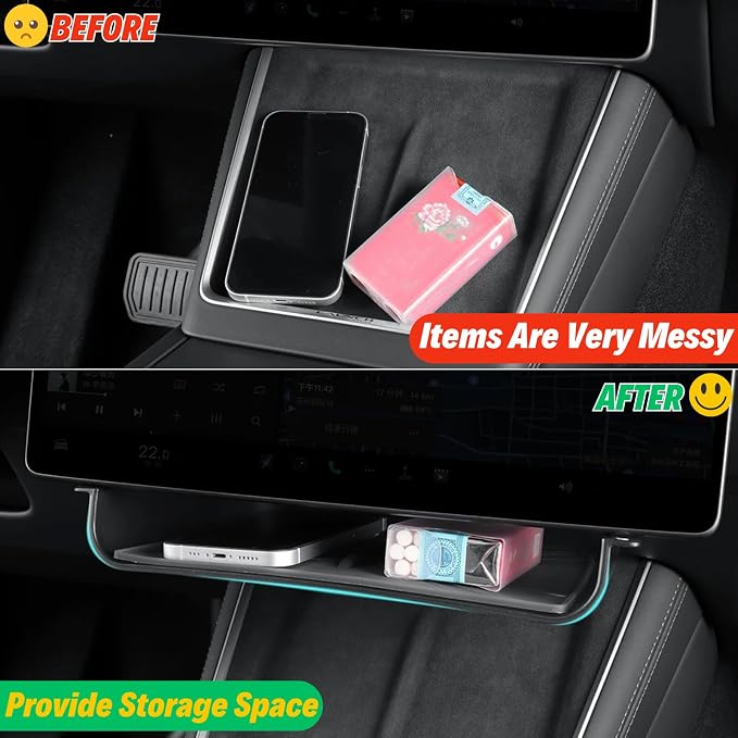 Under Screen Storage for Tesla Model Y Juniper & Model 3 Highland | Center Console Organizer Tray Hanging Compartment, Hidden Cubby, Durable ABS with Anti-slip Pad, Expanding Storage Space